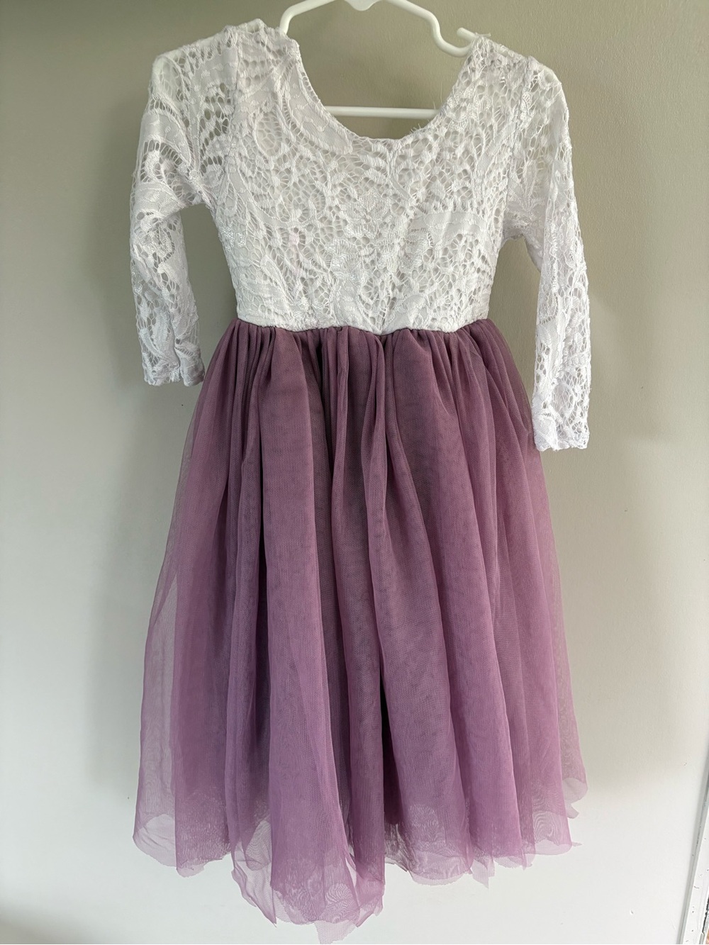 Girls White Lace Top & Dusty Mauve Tulle Skirt Dress